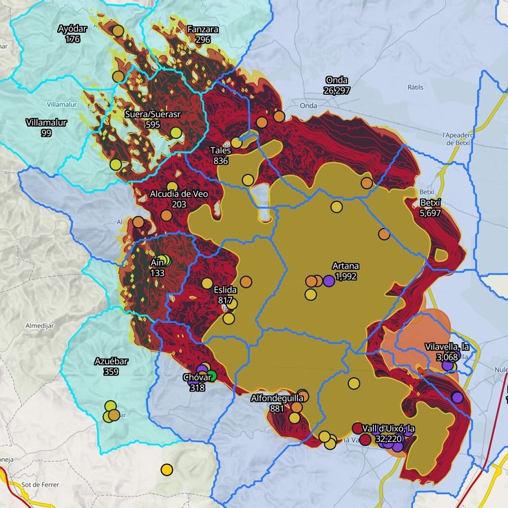 Affected municipalities and critical points listed by arrival hour